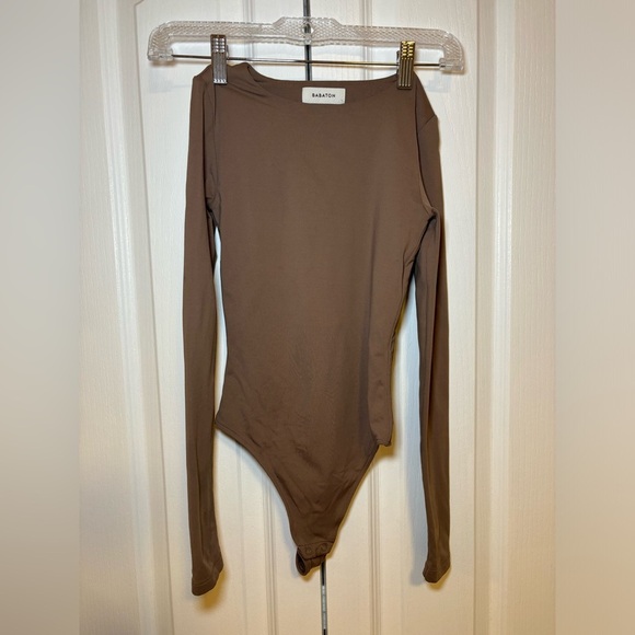 Aritzia Babaton - Taupe Long Sleeve Bodysuit Neutral Skinny FitTop LayeringPiece - Picture 2 of 6